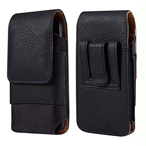 Cell Phone Holster with Belt Clip for iPhone 14,14 Pro,13,13 Pro,12,12 Pro,Premium Leather + Rugged Nylon Phone Pouch Case for Samsung Note10/s22/s21/s20/s10/A41/S7edge,Magnetic Closure