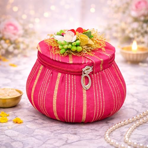 Image of Jaipur Ace Shagun Potli Gift Box Set of 2 with Zipper | Decorative Velvet Jewelry Organizer & Cash Storage Box | Wedding Return Gifts, Rakhi Gift Box, Bridal Shagun Box, Festive Gift Packaging, Money Holder Pouch (SET OF 2)