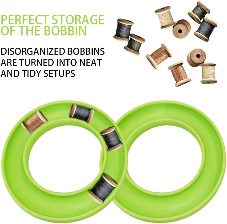 2-Pack Rubber Bobbin Holders – Round Sewing Thread Organizer for Metal & Plastic Machine Bobbins, Includes 2 Spool Holders (Fresh green color)