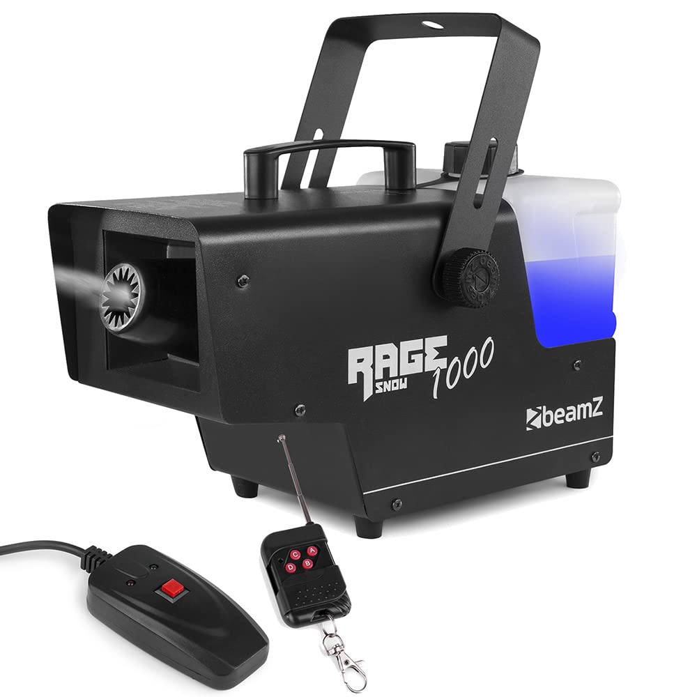 beamz Rage 1000 Snow Machine with Remote Control, High-Power Foam Fake Snow Maker, 3m Range, Ideal for Christmas Decorations, Parties, Events and Festivals