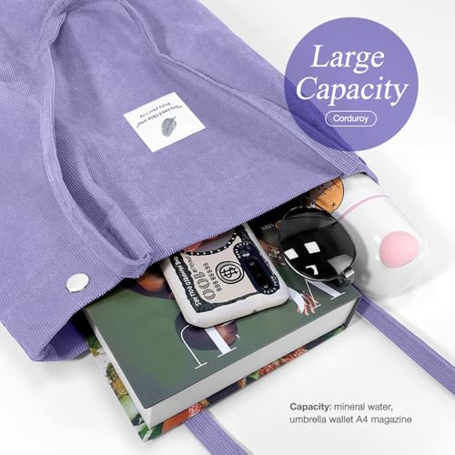 Bolso Tote de pana para mujer, gran capacidad con bolsillos miniatura 4