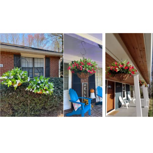 Artificial Flowers Hanging Basket For Outdoor Indoor , Fake Hanging Plant Silk Azalea In Basket Faux Flower Arrangement For Garden Yard Pouch Patio Indoor Home Decoration (Purple) #TOP2