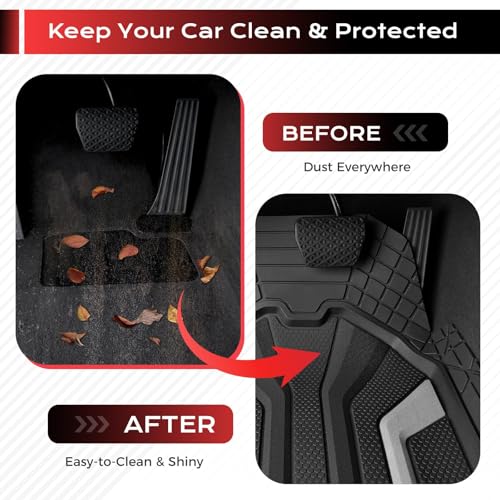 Image of Coverado Car Floor Mats for Trucks, Waterproof All Weather Automotive Floor Mats for Front & Rear, Deep Dish Car Mat with Anti-Slip Backing, Trim to Fit Floor Liners for Cars (3 Pcs, Black&Gray)