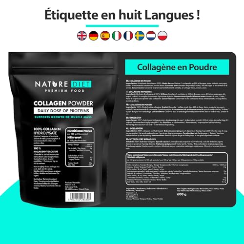Nature Diet - Poudre de collagène (Type I, III) | 600 g | Hydrolysat | Sans saveur | Peptides de collagène – Image 3