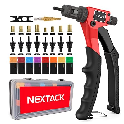 NEXTACK Rivet Nut Tool, 8" Rivet Nut Gun with a Step Drill Bit & 80 Rivnuts Assortment Kit, Nutsert Tool with 8 SAE & Metric Mandrels Incl. 6-32 & 8-32 for Tight Space in Organized Carrying Case NT600