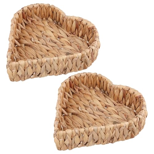YIXNSW 2 St&uuml;ck Geschenkkorb Herzform, 27 x 27 x 7 cm Pr&auml;sentkorb aus Wasserhyazinthe, Handgeflochten leerer Aufbewahrungskorb f&uuml;r Geschenke und Dekoration