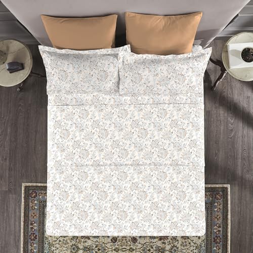 Image of Trident Nectarsoft King Size Bedsheet, 100% Cotton Bedsheet for Double Bed, 5-Piece Set (1 Bedsheet with 4 Pillow Covers) Superior Softness, 400 Thread Count, Luxurious Finish - Adelia Beige