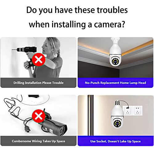 Light Bulb Security Camera Outdoor Wireless Wifi, 2.4G Wireless Wifi Lightbulb Cameras, Pan And Tilt To Surveillance Every Details For Indoor, With 2-Way Audio, Motion Detection, Color Night Version #TOP1