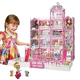 LLXXM Castillo de Princesa Juguete para Niñas, Casa De Muñecas Dream House, Mansión Rosa con 19 Habitaciones, 2 Luces...