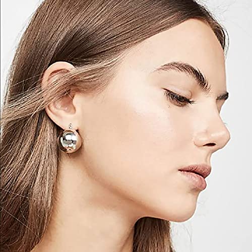 Earrings Drop Fashion Earrings Stainless Steel Round Earrings Women Creative Earrings Ball Earrings Punk Style Metal Earrings Thin Big Hoop Earrings For Women (Gold, One Size) #TOP3