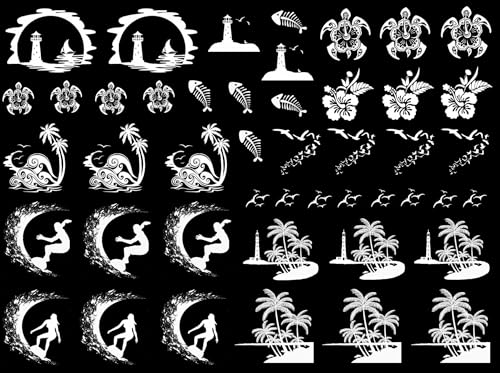 Tropical Paradise 46 pcs White Fused Glass Decals