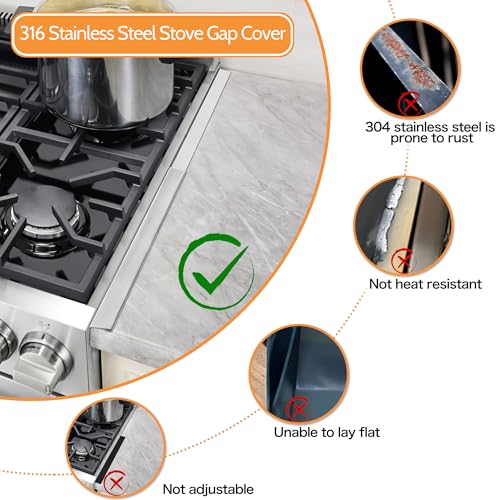 Stainless Steel Stove Gap Covers (2PCS) Adjustable Stove Gap Filler 13.8" to 27.5",Range Trim Kit,Between Stove and Counter,Easy to Clean and Heat Resistant,Perfect for Kitchen Counter Gap