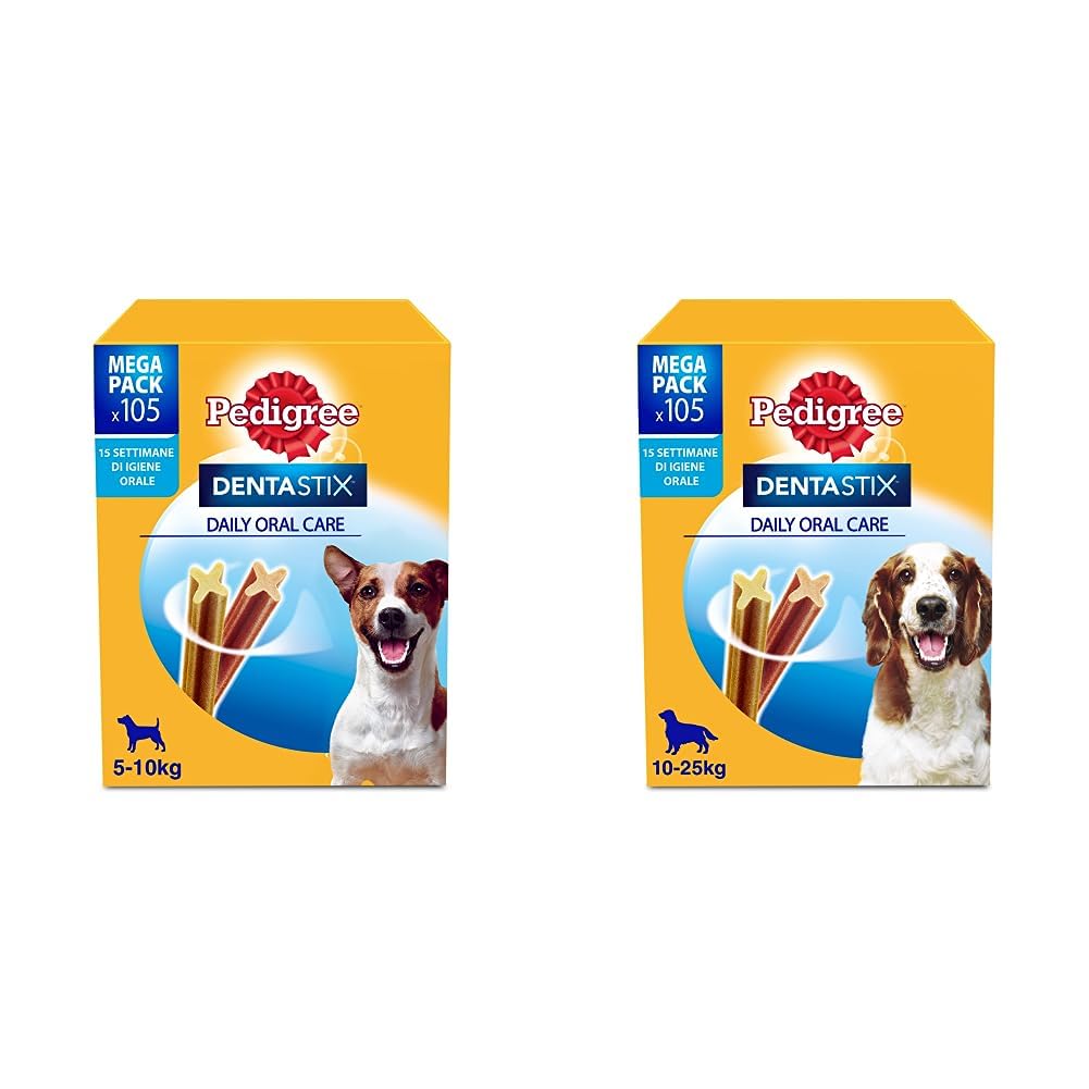 Pedigree Dentastix Snack per la Igiene Orale (Cane Piccolo 5-10 kg), 110 g 105 Pezzi & Dentastix Snack per la Igiene Orale (Cane Medio 10-25 kg), 180g 105 Pezzi