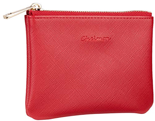 Image of Chelmon Vegan Leather Coin Purse Pouch Change Purse With Zipper For Men Women, CH Red, Minimalist