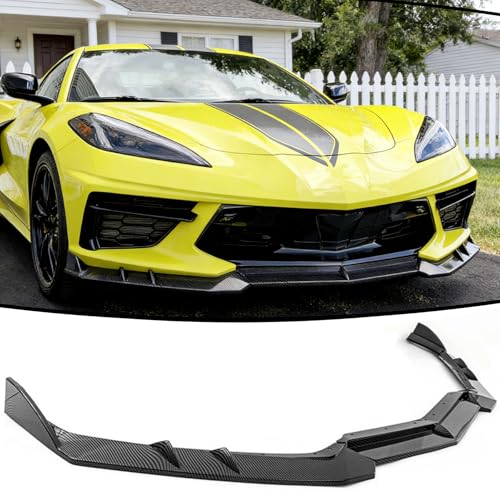 STSEV01 Front Bumper Lip Splitter Spoiler Fit for Chevy Corvette C8 2020-2025 Stingray/ Z51/ LT/LZ, 3pcs Aggressive Style Air Dam Chin Body Kit Underbody Lip Accessories (Carbon Fiber Look)