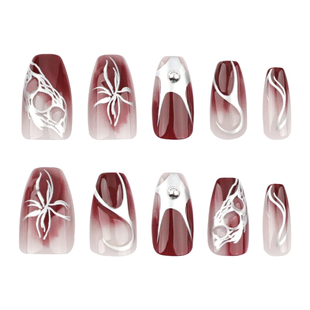24 Pcs Short Ballet False Nails Gradients Full Covers Stick on Nails Flame Flower Artificial Nails