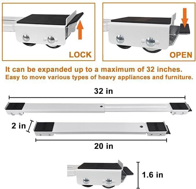 Image of Furniture Washing Machine Dolly, Extendable Appliance Rollers Refrigerator Heavy Duty, Washing Machine Stand Wheels Fridge Appliance Dolly Movers Mobile Washer and Dryer Moving Base
