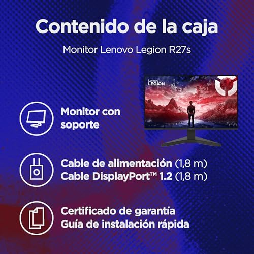 Lenovo Legion R27s - Écran 27'' FHD (1920x1080, IPS, 144 Hz, 1 ms, 1x HDMI+DP, 99% sRGB, Cable HDMI) - Noir Raven