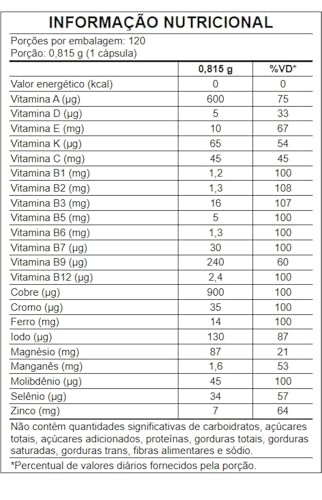 Multivitamínico 120 Cápsulas (Nova Fórmula) - Suplemento Vitamínico e Mineral