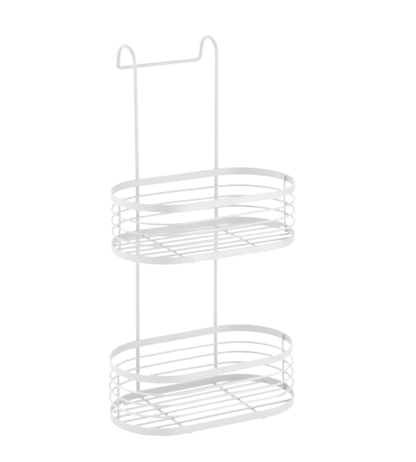 HOMION 2 Tier Over Shower Screen Oval Caddy Hanging Shower Rack Storage Tidy Rustproof Bathroom Organizer Toilet Storage Holder Deep Compartment Caddy Compact Caravan Storage Organizer (White)