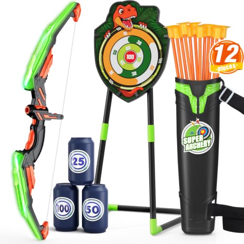 HYES Bow and Arrow for Kids, LED Light Up Archery Set, Green