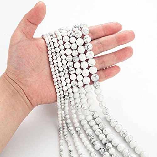 Image of 100Pcs Natural Stone Beads 8mm White Howlite Round Gemstone Loose Beads with Elastic Bracelet String for Bracelets Necklace Jewelry Making