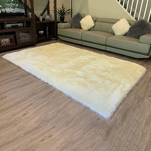 LAMBZY High Pile Super Soft Faux Sheepskin Rug (9'x12', Cream)