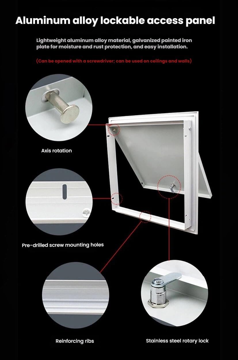 Aluminum Locking Access Panel for Wall and Ceiling - Secure Maintenance Door with Stainless Steel Cam Lock and Reinforced Frame(12x12 in/30.5x30.5 cm)