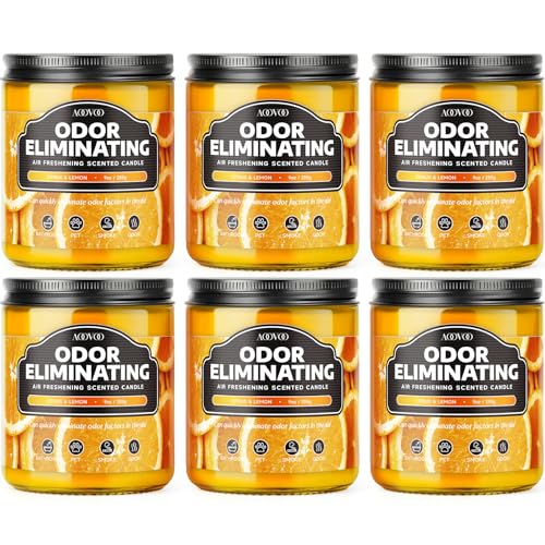 Image of AOOVOO 6 Pack Citrus Lemon Odor Eliminating Highly Fragranced Candle - Eliminates 95% of Pet, Smoke, Food, and Other Smells Quickly, Air Freshing Soy Candle