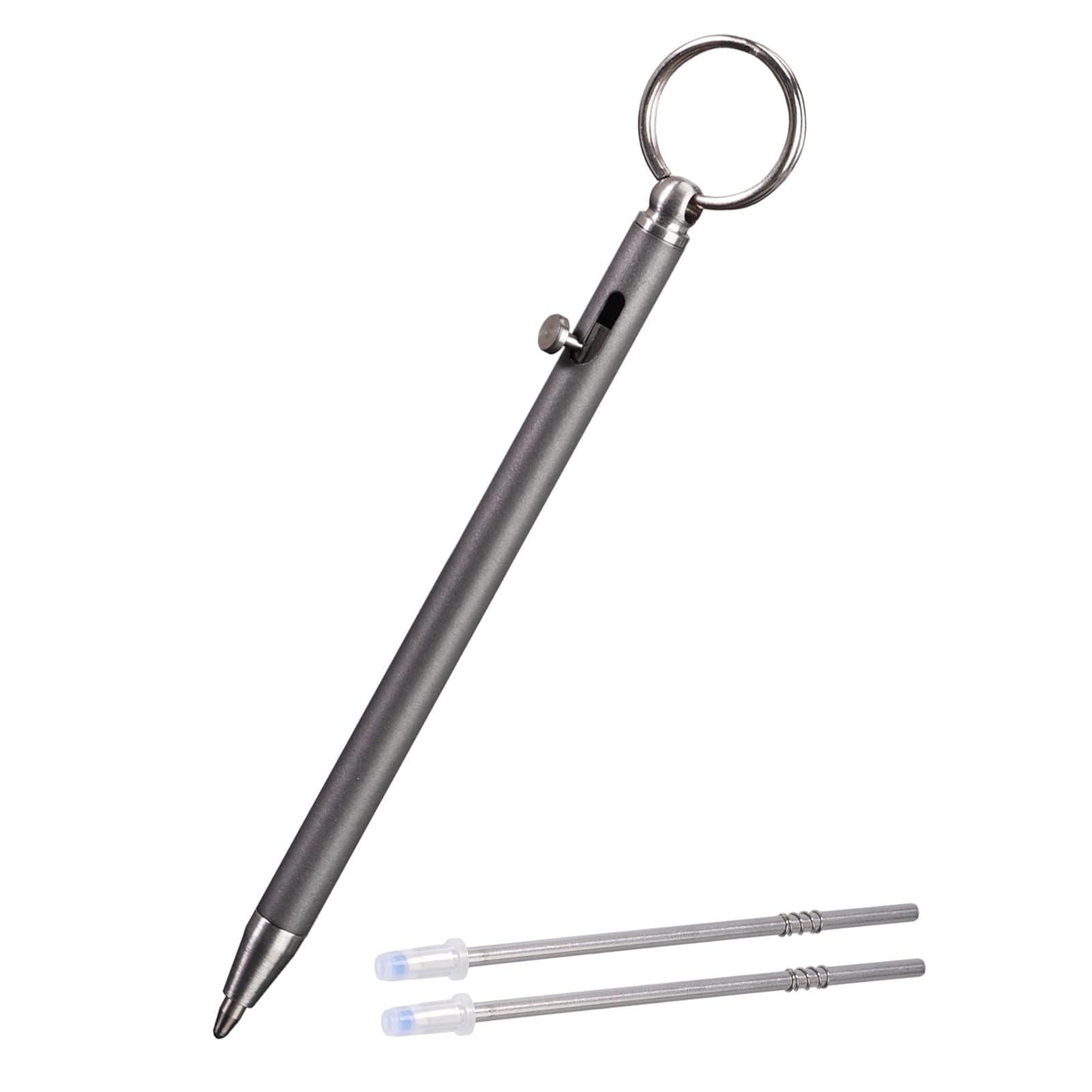 TKP1 Mini Titanium EDC Pen Bolt Action Ballpoint Pen, Metal Ballpoint Pen with Black Refills and Key Ring