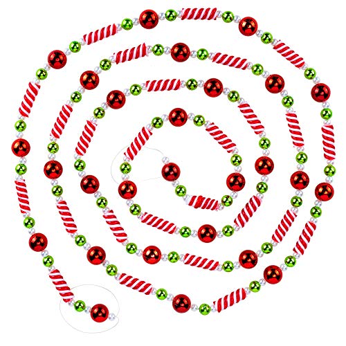9 Foot Plastic Candy Bead Peppermint Ball Christmas Garland | Shinny Colorful Christmas Tree Garland Perfect for Retro Candy Land Theme Trees | Garland Christmas Decorations for Indoor Use