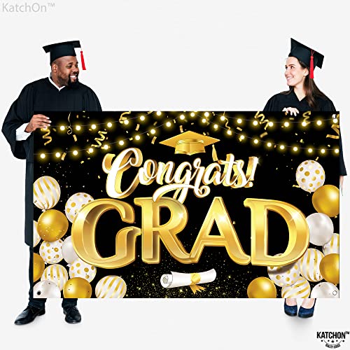 Image of Graduation Decorations 2026-72x44 Inch Graduation Banner, Congrats Grad Banner, Congratulations Banner 2026 Graduation Party Decorations, Black and Gold Graduation Backdrop, KatchOn