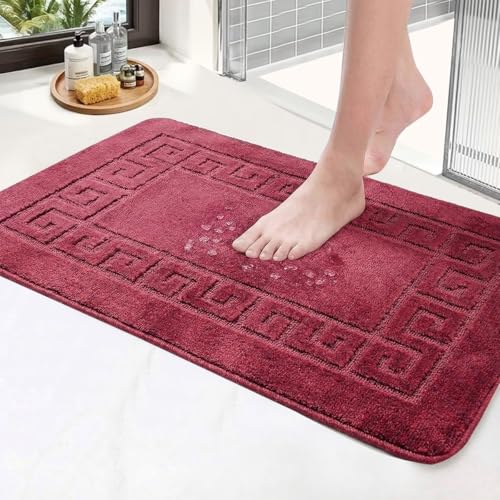 Image of PHP Non Slip Indoor Door Mat, Heavy Duty 40 x 60 cm Waterproof Gel Back Welcome Front Door Mat, Floor Mats for Home, Kitchen and Bedroom Decor - Red