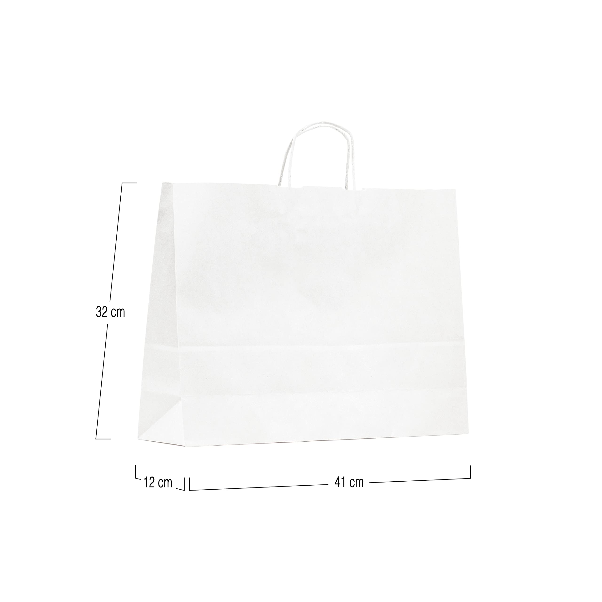 Pack 200 Bolsas de Papel Blancas con Asa – Diferentes Tamaños Según tus Necesidades – Bolsas para Eventos, Regalos o Tiendas - 100% Reciclables (Modelo Luxemburgo 41x32x12cm)