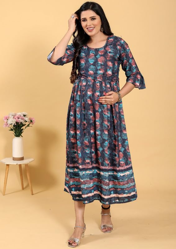 Image of RITIJYA Zipless Feeding Kurta Dress for Women | Maternity Nursing Kurti, No-Zip Easy Access | Extra Pleats Pre to Post Pregnancy | Quick-Dry Fabric | S-4XL