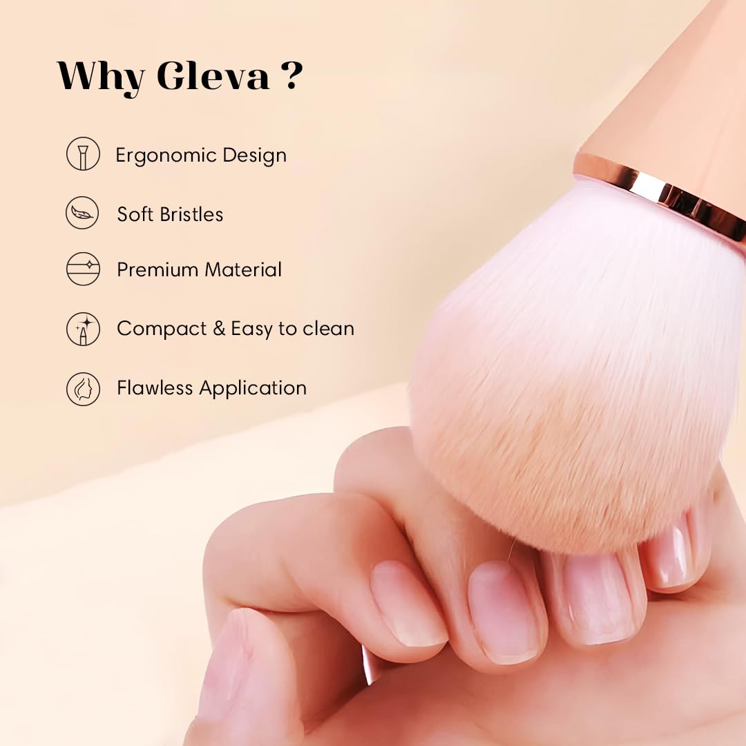 Gleva Multipurpose Professional Powder & Blush Cheek Brush, Travel Cosmetic Brush Perfect for Cheek Forehead Jawline Nose Blending Flawless Highlighter Brush (Pink Loose Powder Brush) 1