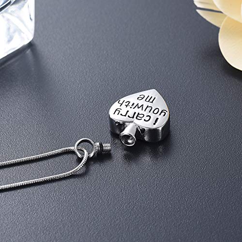XSMZB I carry you with me Heart Cremation Jewelry for Ashes Pendant Holder Ashes for Pet/Human Stainless Steel Keepsake Memorial Urn Necklace4