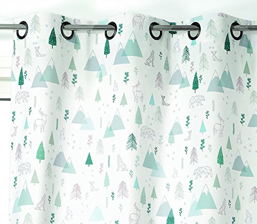 Linder Cortina habitación Infantil, poliéster, Blanco, Verde, Azul, 