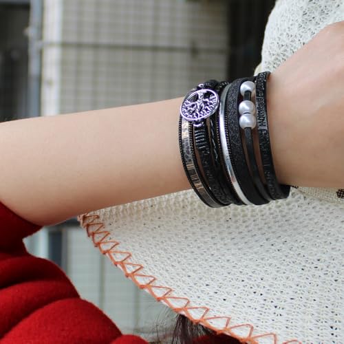 P Ammy Fashion® Inspirational Tree of Life Wide Leather Bracelets for Women Boho Cuff Bohemian Jewelry Gifts Bangle with Magnetic Clasp2
