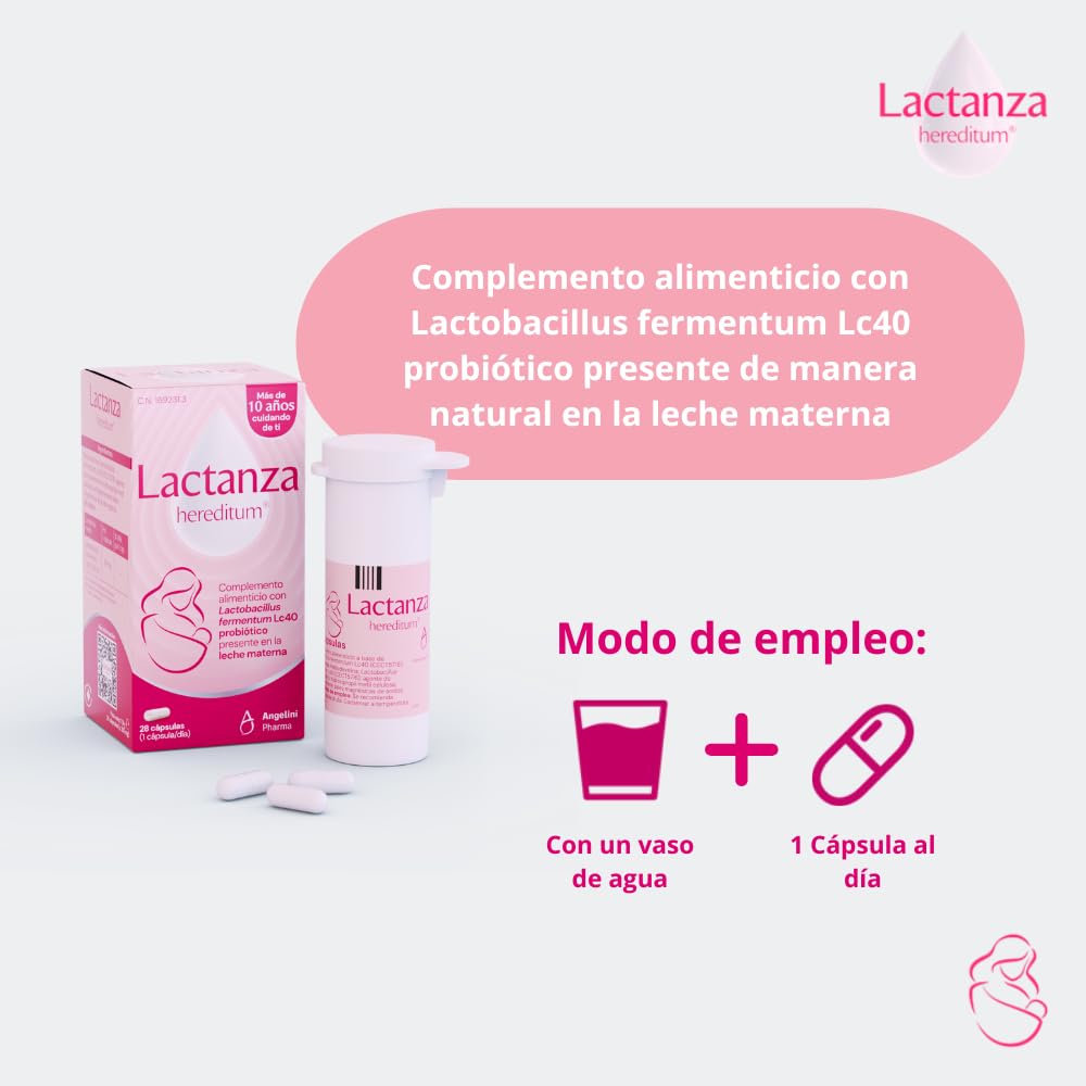 Hereditum® - Complemento Alimenticio a base de Lactobacillus Fermentum LC40 – Probiótico presente en la leche materna - Especialmente dirigido a mujeres en periodos de lactancia - 28 Cápsulas