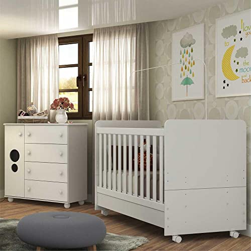 Quarto Infantil Berço com Colchão Incluso e Cômoda Pimpolho Multi...