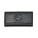Soho Leather Black Long Wallet Flap GG Large Snap Italy Pebble New