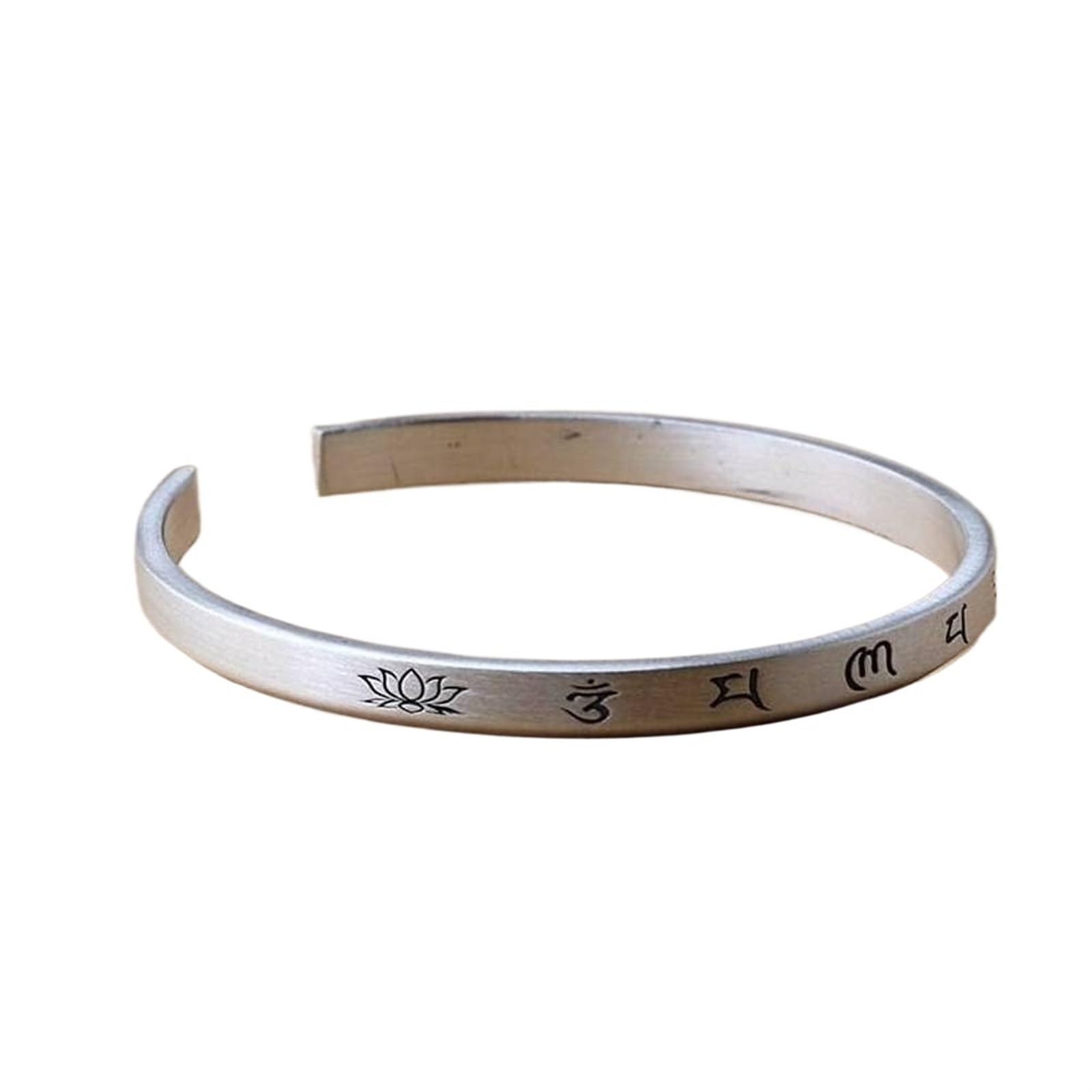 Bracciale in argento, bracciale rigido alla moda, bracciale rigido in argento 999 con detti buddisti Bracciale aperto Bracciale femminile in argento spazzolato fatto a mano Come mostrato, i braccialet