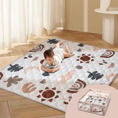 Image of Duwenem Baby Play Mat for Floor,Soft Padding Crawling Mat, 50x50 Inch Foldable and Machine Washable, Thick for Babies & Toddlers,White