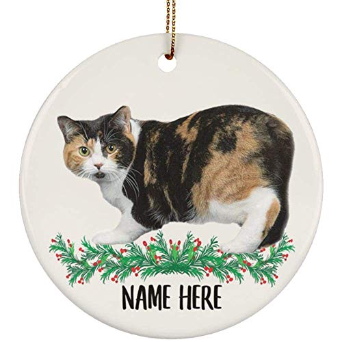 Funny Personalized Manx Cat Tortoiseshell Christmas Ornament