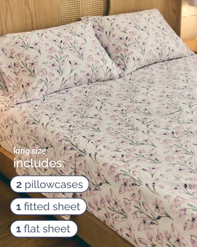Image of King 3 Piece Boho Botanical Floral Sheet Set - Breathable & Cooling - Iris