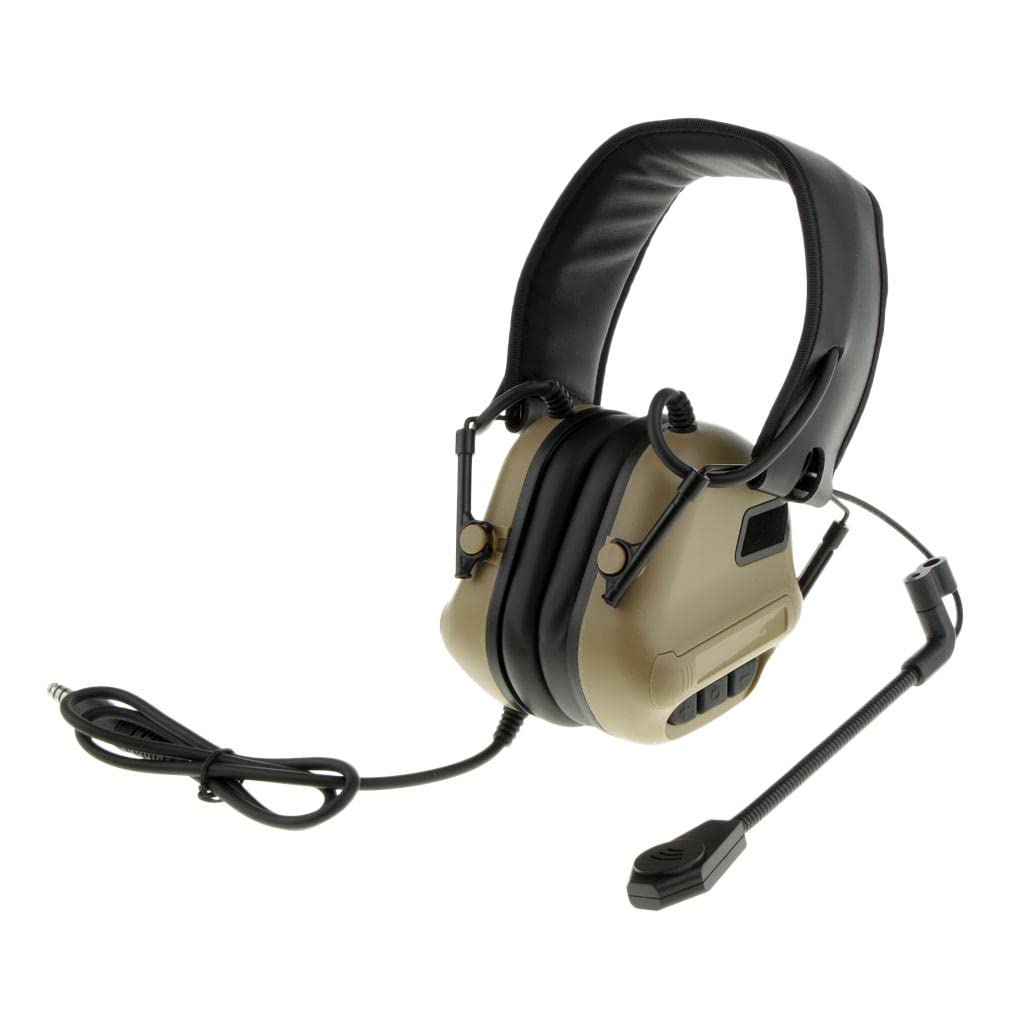 Casque de Chasse Pliant avec Micro Amovible Oreillette Électronique Réglable Écouteur de Protection Auditive Système Anti-Bruit Intégré Adapté Aux Acc, Bronze
