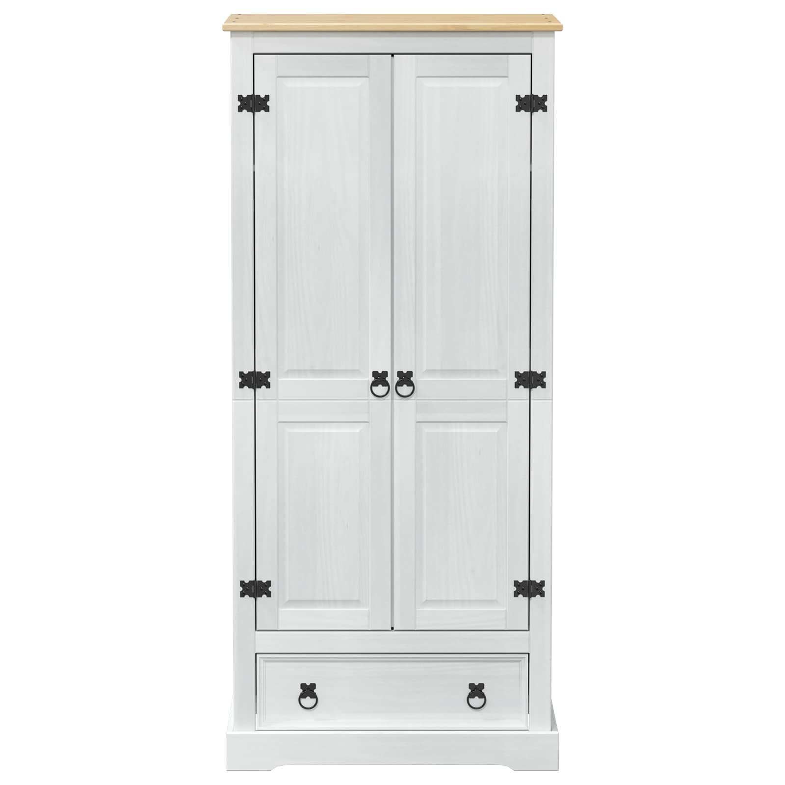 Armadio bianco in legno di pino massiccio 76 x 50 x 170 cm con cassetto, scaffale, 2 ante, spazio per camera da letto, corridoio e cameretta dei bambini, robusto e salvaspazio