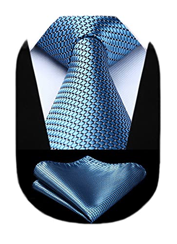 Image of HISDERN Mens Ties Plaid Tie and Pocket Square Set Classic Woven Formal Checkered Neckties & Handkerchief Wedding Party