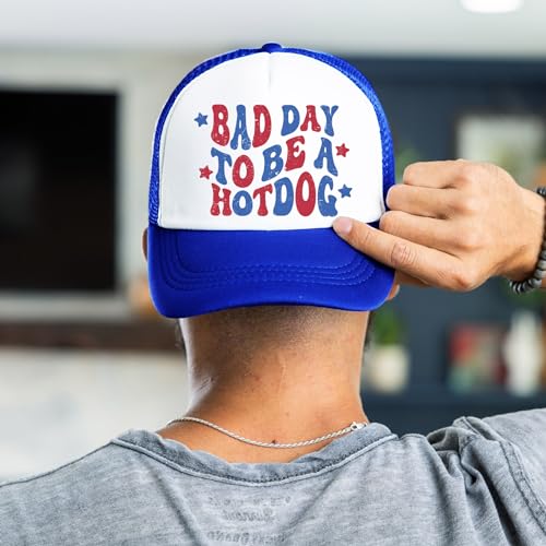 Image of Bad Day to Be a Hot Dog 4th of July Classic 5 Panel Mesh Snap Back Trucker Hat